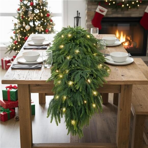 Christmas Garland for Mantle Outdoor - Decoraitons with Light 6ft Prelit - Picture 7 of 8